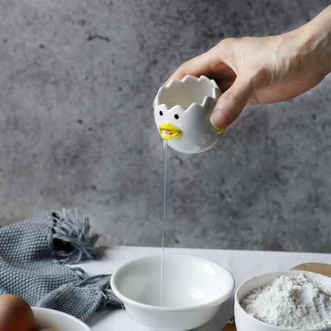 Ceramic Chick Egg Separator — Cute Hand-Painted Yolk & White Splitter