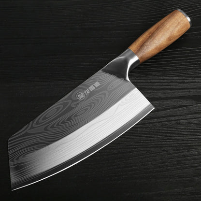Laser Damascus Pattern Slicing Knife – Wood Handle