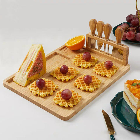 Bamboo Charcuterie Board with Knife Holder and Serving Dish