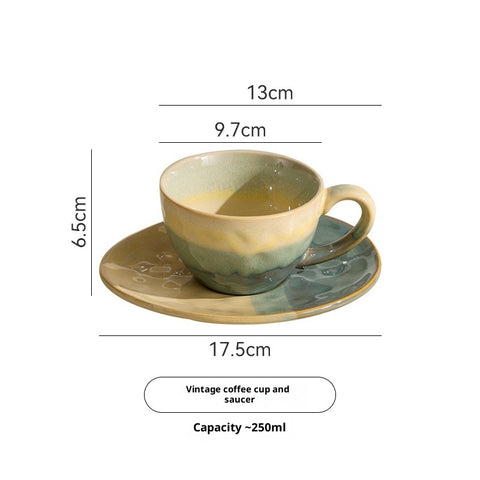 Handcrafted Vintage Ceramic Coffee Cup & Saucer (250–300ml)