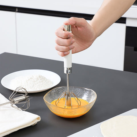 Semi-Automatic Stainless Steel Egg Beater — Manual Rotating Pressure Whisk