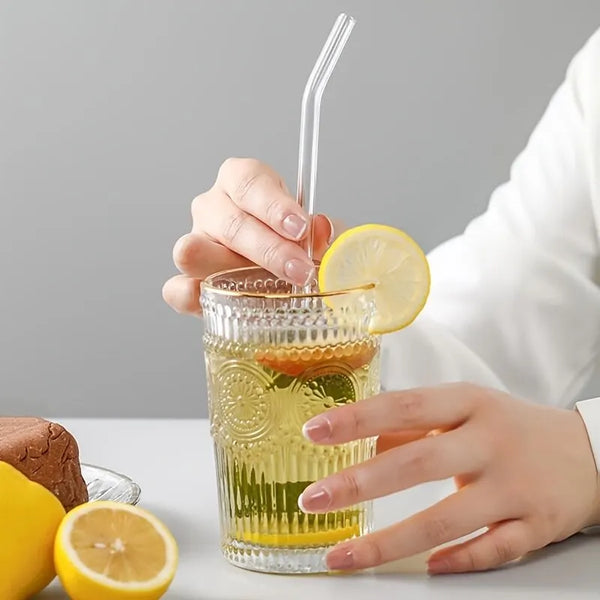 Heat Resistant Glass Straws Set with Brush Reusable for Smoothies Milkshakes Tea Juice Washable