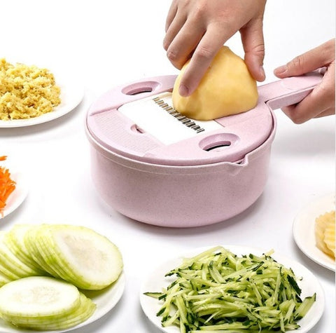 6-Blade Integrated Vegetable Cutter & Washing Bowl – Multi-Functional Kitchen Slicer