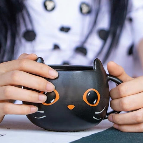 Halloween Black Cat Mug with Pumpkin Hat Lid