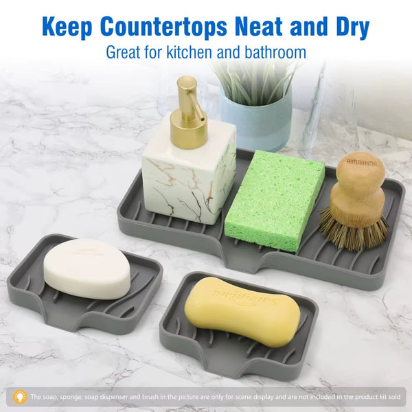 1-Pack Silicone Drain Soap Box Kitchen Bathroom Anti-Slip Sink Tray Creative Washing Table Soap Tray Free Punch Drain Rack
