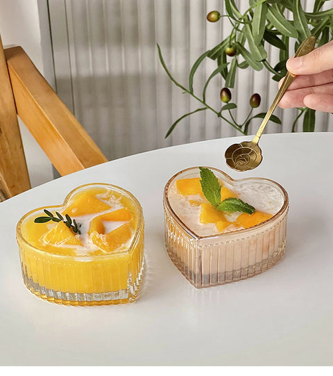 Peach Heart Glass Dessert Bowl – Heat-Resistant & Elegant Serving Design