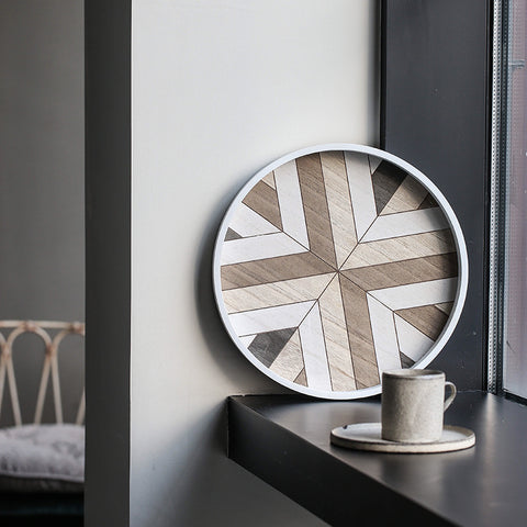 Wooden Mosaic Round Serving Tray – 30 cm