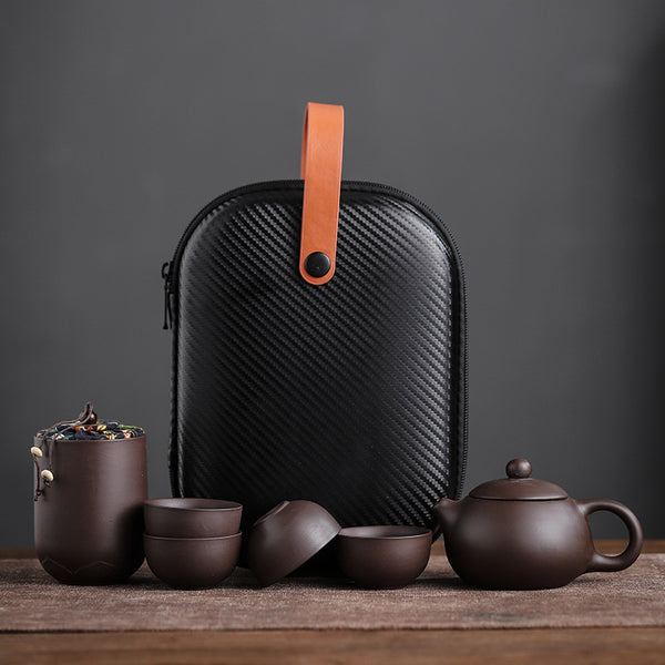 Wudy Kitchen — Portable Purple Sand Travel Tea Set (1 Pot + 4 Cups)