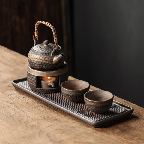 Handcrafted Textured Ceramic Teapot & Warmer Set – Traditional Artisan Collection