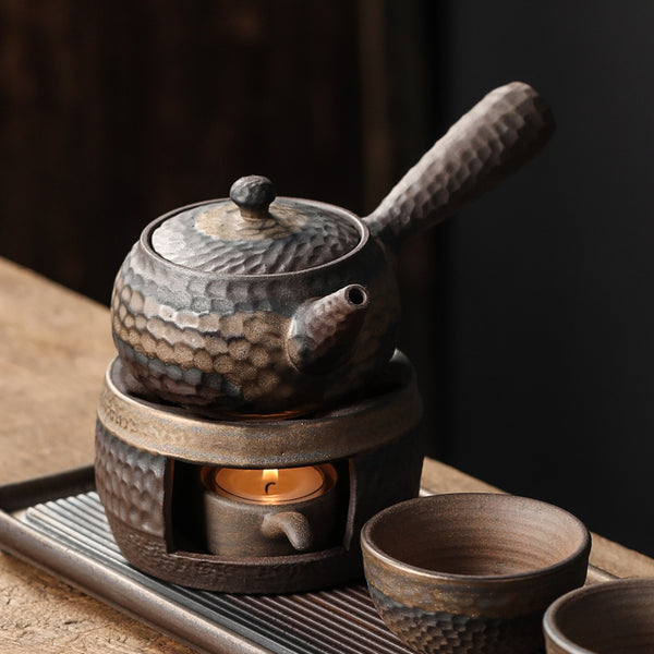 Wudy Kitchen Wudy Handcrafted Textured Ceramic Teapot & Warmer Set — teapot set — in-use detail shot