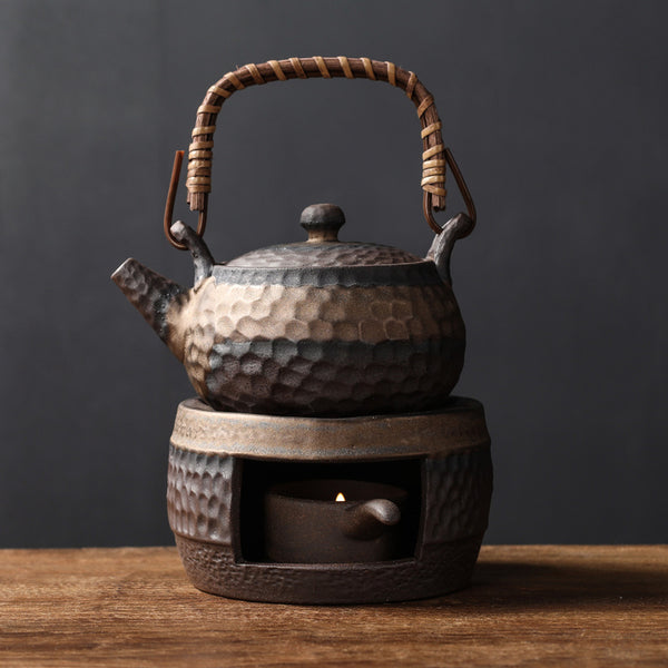 Wudy Kitchen Wudy Handcrafted Textured Ceramic Teapot & Warmer Set — teapot set — top-down view with context