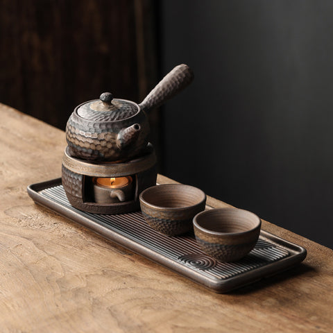Handcrafted Textured Ceramic Teapot & Warmer Set – Traditional Artisan Collection