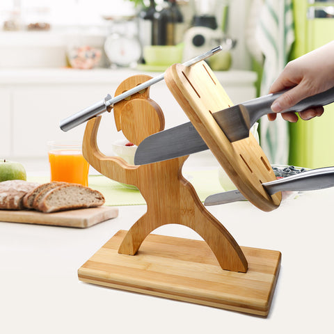 Humanoid Maple Wooden Knife Holder – Durable and Stylish Kitchen Organizer