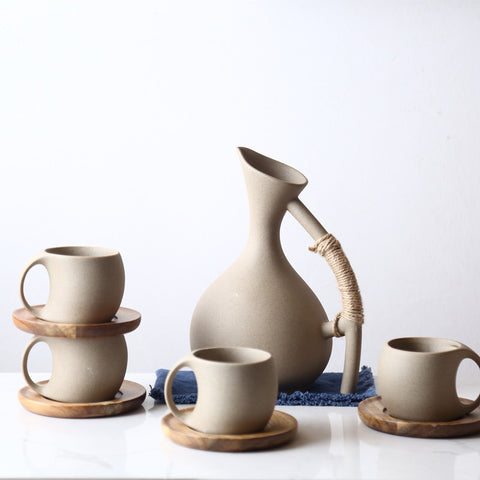 Minimalist Ceramic Pottery Drinkware Set with Pitcher & Cups