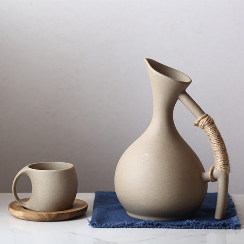 Minimalist Ceramic Pottery Drinkware Set with Pitcher & Cups