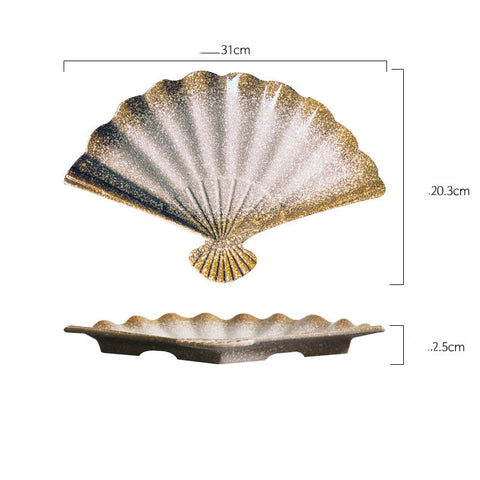 Fan-Shaped Ceramic Serving Plate – 31 cm Sushi & Dessert Dish