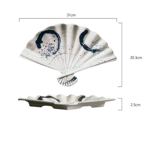 Fan-Shaped Ceramic Serving Plate – 31 cm Sushi & Dessert Dish