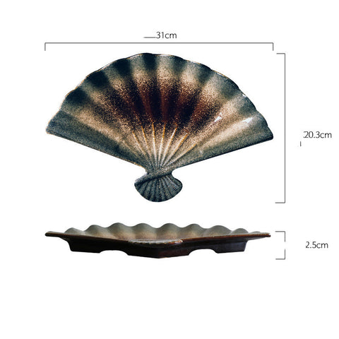 Fan-Shaped Ceramic Serving Plate – 31 cm Sushi & Dessert Dish