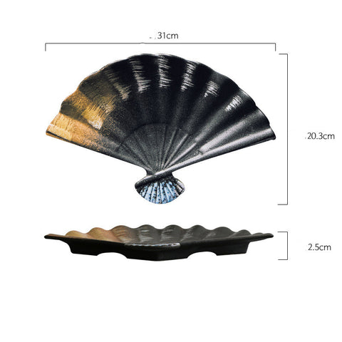 Fan-Shaped Ceramic Serving Plate – 31 cm Sushi & Dessert Dish