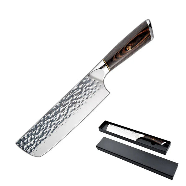 Wudy Kitchen Wudy Hammered Stainless Steel Kitchen Knife — hammered stainless steel, non-stick blade — product with packaging