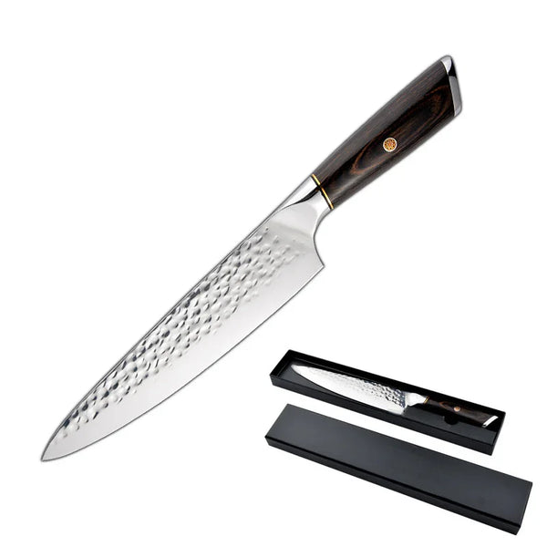 Wudy Kitchen Wudy Hammered Stainless Steel Kitchen Knife — chef knife — top-down view with context