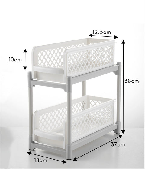 2-Tier Sliding Multi-Purpose Organizer - Double-Layer Breathable Mesh Storage Drawer for Kitchen