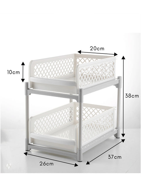 2-Tier Sliding Multi-Purpose Organizer - Double-Layer Breathable Mesh Storage Drawer for Kitchen