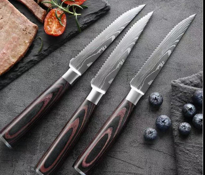 Damascus Serrated Steak Knife (1–10 pcs Set)
