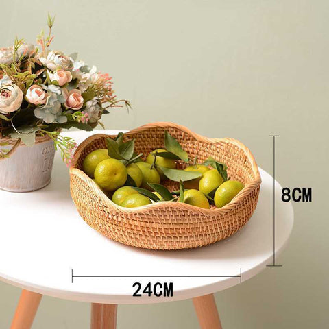 Handwoven Natural Rattan Wavy-Edge Serving Basket