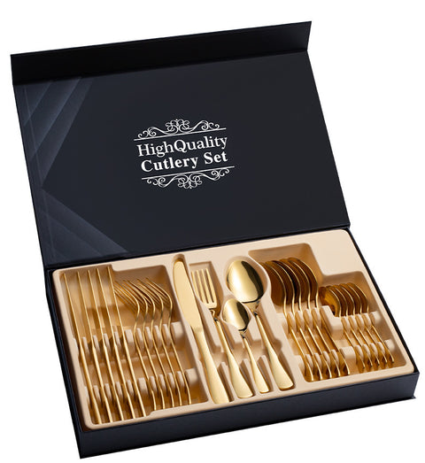24-Piece Stainless Steel Cutlery Set — Premium Steak & Dinner Set with Gift Box