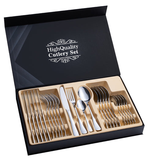 24-Piece Stainless Steel Cutlery Set — Premium Steak & Dinner Set with Gift Box