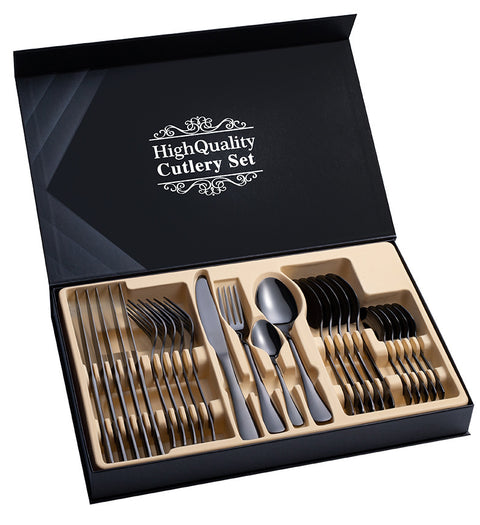 24-Piece Stainless Steel Cutlery Set — Premium Steak & Dinner Set with Gift Box