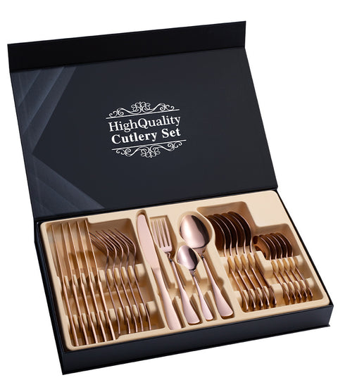 24-Piece Stainless Steel Cutlery Set — Premium Steak & Dinner Set with Gift Box