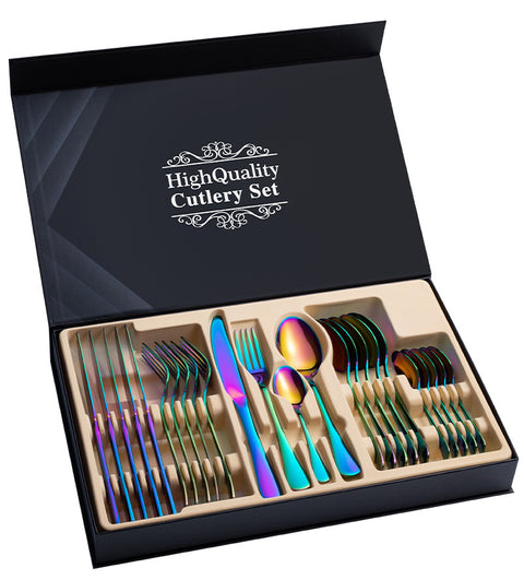 24-Piece Stainless Steel Cutlery Set — Premium Steak & Dinner Set with Gift Box
