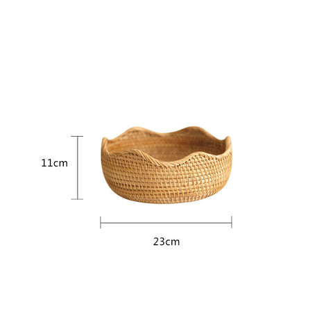 Handwoven Natural Rattan Wavy-Edge Serving Bowls