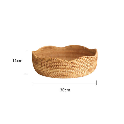 Handwoven Natural Rattan Wavy-Edge Serving Bowls