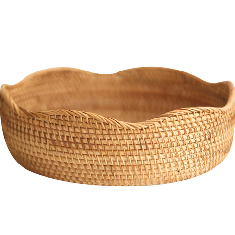 Handwoven Natural Rattan Wavy-Edge Serving Bowls