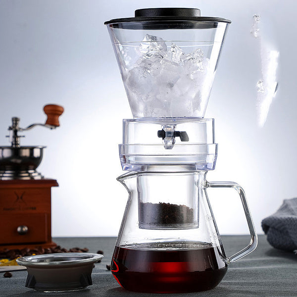 Wudy Kitchen Wudy Ice Drip Pour-Over Carafe — borosilicate glass, stainless fittings — product with packaging