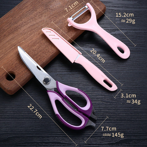 Kitchen Prep Trio – Shears, Utility Knife with Sheath & Y-Peeler