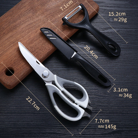 Kitchen Prep Trio – Shears, Utility Knife with Sheath & Y-Peeler