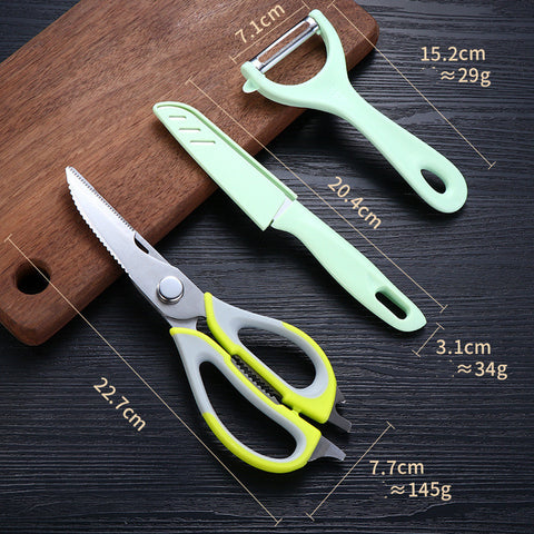 Kitchen Prep Trio – Shears, Utility Knife with Sheath & Y-Peeler
