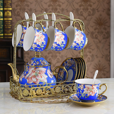 Palace Style Luxury Tea Set with Stand (1 Pot + 6 Cups)