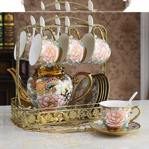 Palace Style Luxury Tea Set with Stand (1 Pot + 6 Cups)
