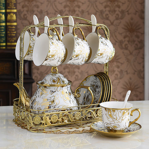 Palace Style Luxury Tea Set with Stand (1 Pot + 6 Cups)