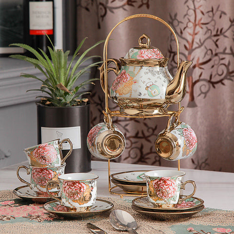 Palace Style Luxury Tea Set with Stand (1 Pot + 6 Cups)