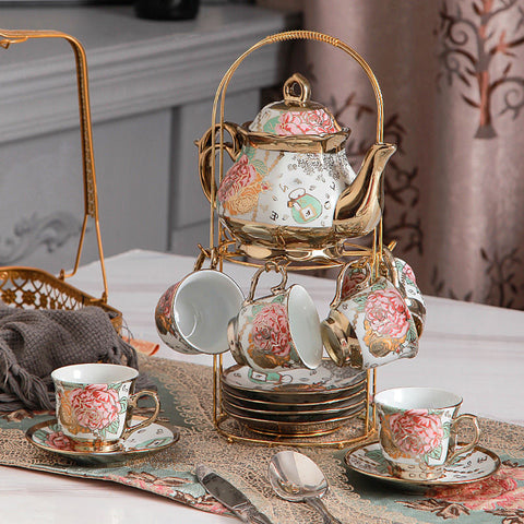 Palace Style Luxury Tea Set with Stand (1 Pot + 6 Cups)