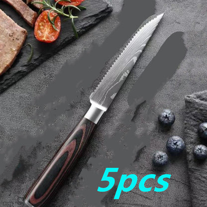 Damascus Serrated Steak Knife (1–10 pcs Set)