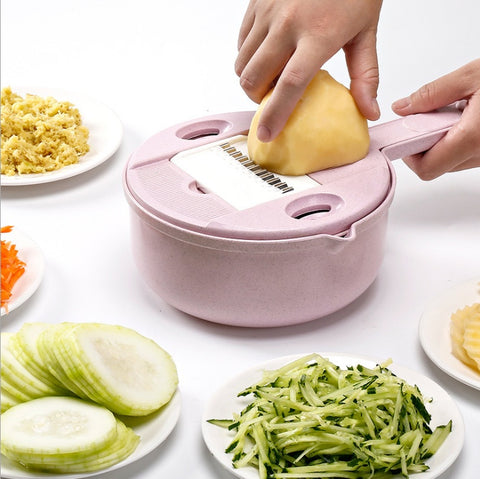 6-Blade Integrated Vegetable Cutter & Washing Bowl – Multi-Functional Kitchen Slicer