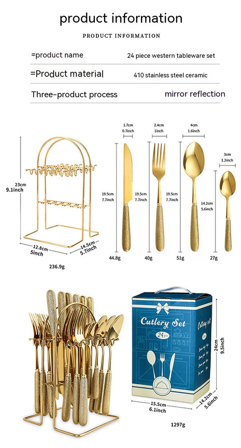 24-Piece Stainless Steel Cutlery Set with Luxury Textured Handles & Gift Box