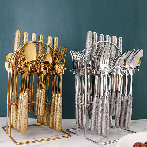 24-Piece Stainless Steel Cutlery Set with Luxury Textured Handles & Gift Box